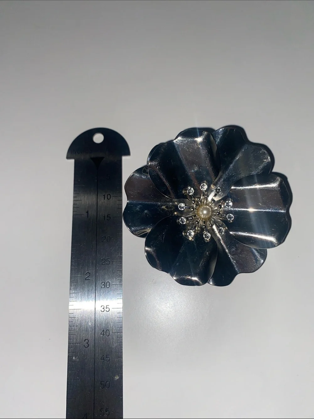 Silver Floral Hair Clip with Pearl and Crystal Accents